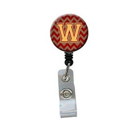 CAROLINES TREASURES Letter W Chevron Garnet and Gold Retractable Badge Reel CJ1048-WBR